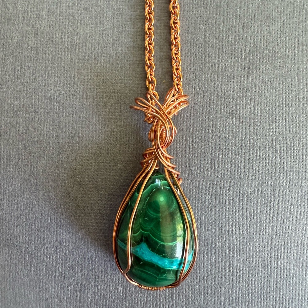 NEW 18" Copper, Malachite & Chrysocolla Teardrop Statement Necklace Earring Set - Picture 2 of 9